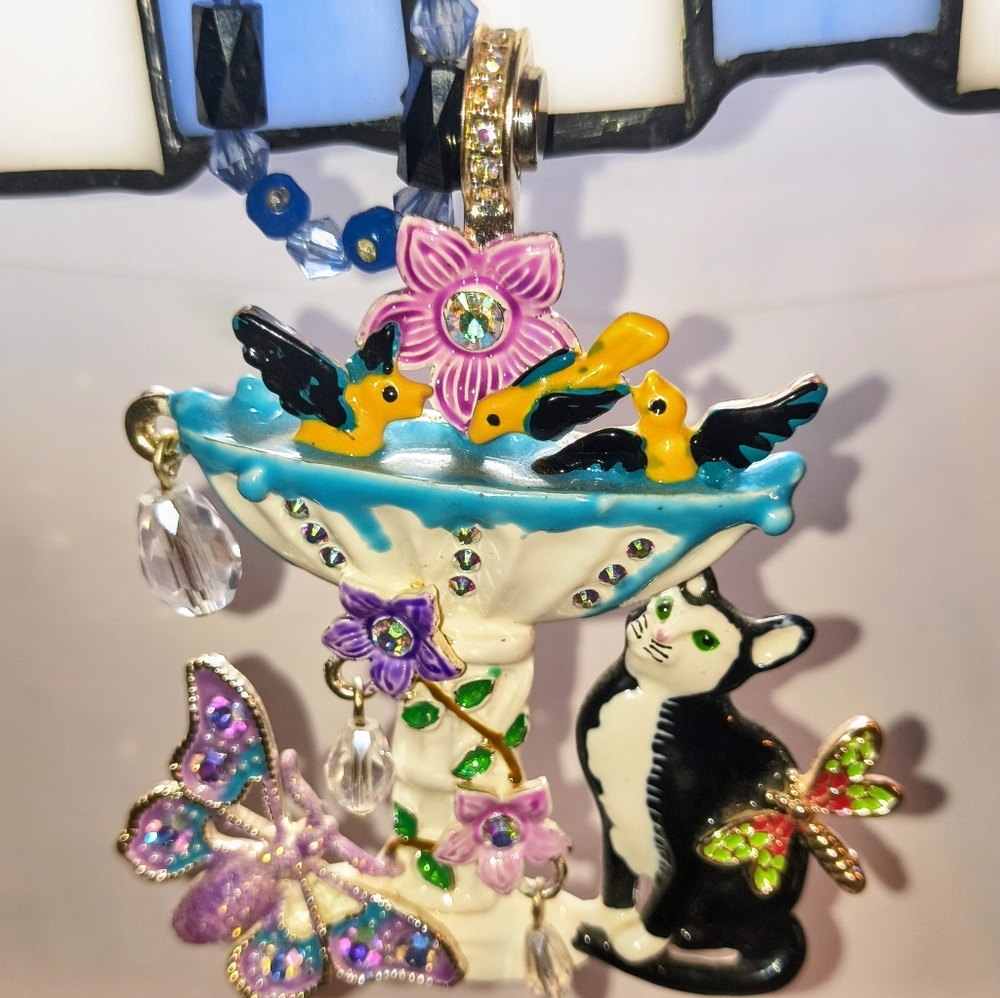 Kirk's Folly Magnetic Pendant Cat Birds Flowers